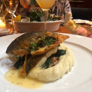 Lure Fishbar - Sea bass with whipped potatoes and spinach - Seafood Near Me - New York, New York Lure Fishbar - Sea bass with whipped potatoes and spinach - Seafood Near Me - New York, New York