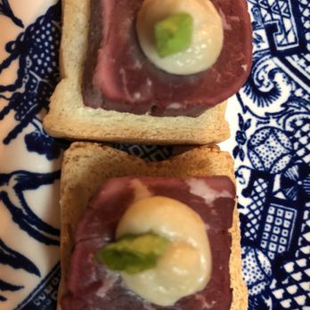 Kahn's Catering - Beef with Gorgonzola garlic mousse on mini toasts - Caterers Near Me - Indianapolis, Indiana