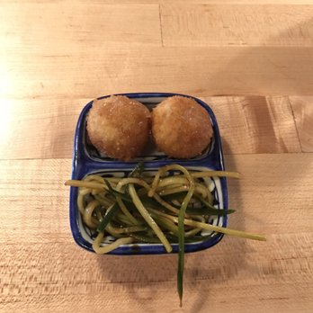 Giant - Fried uni balls with cucumber garnish to finish it off - New American Near Me - Chicago, Illinois Giant - Fried uni balls with cucumber garnish to finish it off - New American Near Me - Chicago, Illinois
