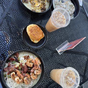 The Cenacle Bistro - Shrimp & Grits - Bowl, Cinnamon Toast Crunch Latte, Biscuit - Coffee & Tea Near Me - Austell, Georgia