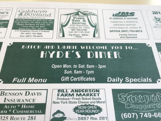 Menu photo 2 Hyde Diner Cortland, NY
