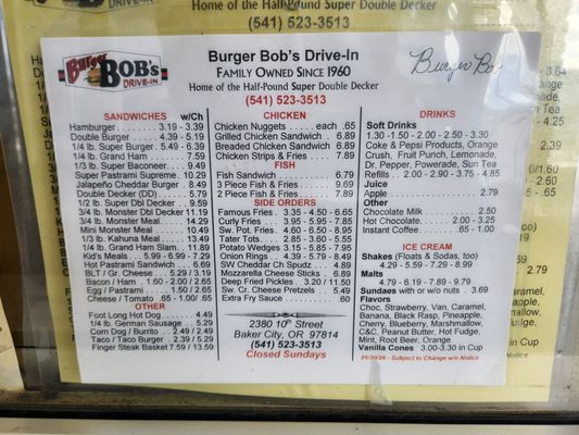 Menu photo 1 Burger Bobs Baker City, OR