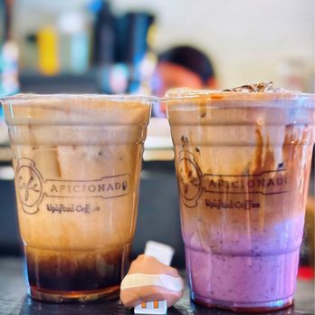Cafe Aficionado - Beignet Latte & Jon's Blueberry Maple Bar Latte (inspired by IG: Leonardough's) IG: @ammysalamii - Coffee & Tea Near Me - Los Angeles, California