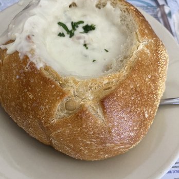 Flying Fish & Grill - Clam chowder in a sourdough bowl - Seafood Near Me - Half Moon Bay, California