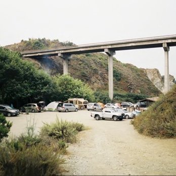 Limekiln State Park - Beachside campsites #12-1 in clockwise order. On the right extra vehicle parking, showers and bathrooms building #1 - Campgrounds Near Me - Big Sur, California