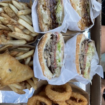 Duane's Ono Char Burger - Local Boy, mushroom burger, kids fish, fries and onion rings $48 - Burgers Near Me - Anahola, Hawaii Duane's Ono Char Burger - Local Boy, mushroom burger, kids fish, fries and onion rings $48 - Burgers Near Me - Anahola, Hawaii