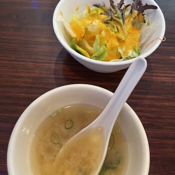 Sushi Hana - Here is the Miso soup and that watered down salad with supposed Ginger Dressing. - Sushi Bars Near Me - Pooler, Georgia Sushi Hana - Here is the Miso soup and that watered down salad with supposed Ginger Dressing. - Sushi Bars Near Me - Pooler, Georgia