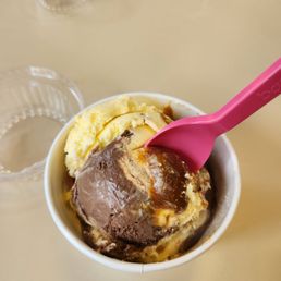 a bowl of ice cream with a pink spoon a bowl of ice cream with a pink spoon