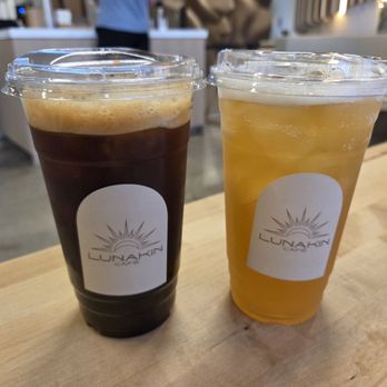 Lunakin Café - Americano ($6.25 large) and Peach Sunrise ($5.60 large) - Breakfast & Brunch Near Me - Las Vegas, Nevada