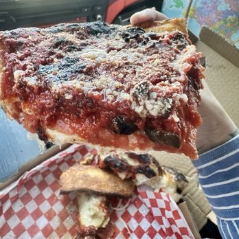 Hot Rod Willy's Pizza - Deep dish slice - Pizza Near Me - Fresno, California Hot Rod Willy's Pizza - Deep dish slice - Pizza Near Me - Fresno, California