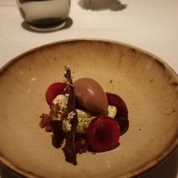 Oriole - Gianduja gelato with mascarpone, preserved cherries and sakura tea - New American Near Me - Chicago, Illinois