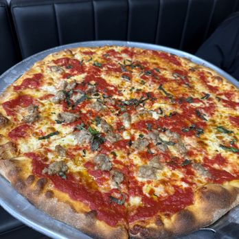 Riccardo's Pizza Restaurant - Browns Mills Tomato Pie, half with fresh pinched sausage - Pizza Near Me - Browns Mills, New Jersey Riccardo's Pizza Restaurant - Browns Mills Tomato Pie, half with fresh pinched sausage - Pizza Near Me - Browns Mills, New Jersey