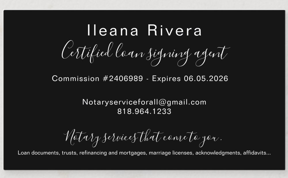 NOTARY PUBLIC ILEANA RIVERA Request a Quote San Fernando Valley