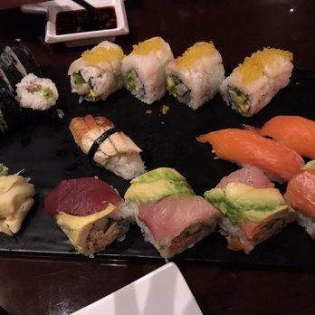 Seven - Tuna Maki roll, Unagi and Sake nigiri, Rainbow roll (upgraded w/ real crab), Pablo Escolar roll - Japanese Near Me - Bozeman, Montana Seven - Tuna Maki roll, Unagi and Sake nigiri, Rainbow roll (upgraded w/ real crab), Pablo Escolar roll - Japanese Near Me - Bozeman, Montana