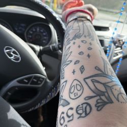 Zaza Ink - 1. G59 2. Lady throwing gems 3. Alien with 13 4-5 mandalas 6. Drippy eyeball