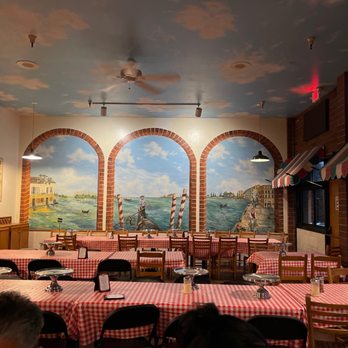 Gianni's Pizza - Seating in the restaurant. The back half of the restaurant.  I liked the mural. - Italian Near Me - Monterey, California