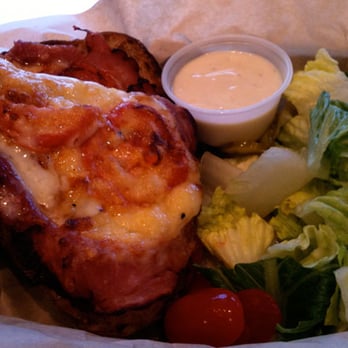 La Tour Cafe - "Croque Monsieur" open-faced sandwich, featuring Black Forest ham, roasted tomatoes and Gruyere cheese. - Cafes Near Me - Honolulu, Hawaii