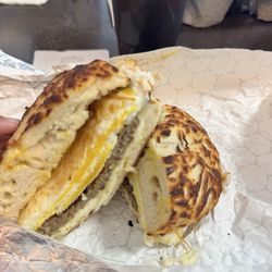Island Bagels - Sausage egg n cheese on Asiago