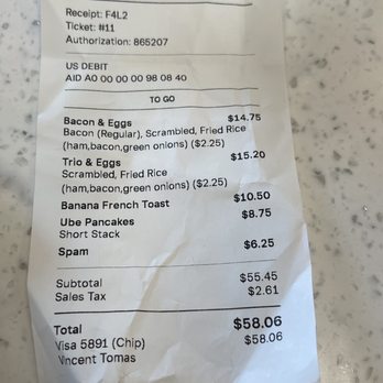 Koa Pancake House - Receipt - Breakfast & Brunch Near Me - Kapolei, Hawaii Koa Pancake House - Receipt - Breakfast & Brunch Near Me - Kapolei, Hawaii