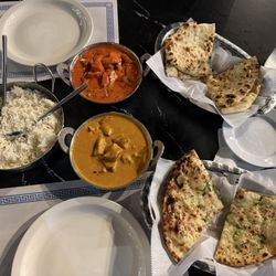 Everest Bistro - Butter and garlic naan, butter chicken, and tikka masala