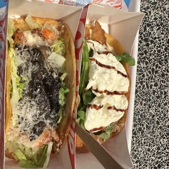 Tony’s Tacos - "Shroom" taco on the left.
Chicken Milanese taco on the right. - Tacos Near Me - Garden City, New York Tony’s Tacos - "Shroom" taco on the left.
Chicken Milanese taco on the right. - Tacos Near Me - Garden City, New York