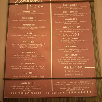 Esquina Pizza - Menu Jan 2024 - Pizza Near Me - Santa Fe, New Mexico