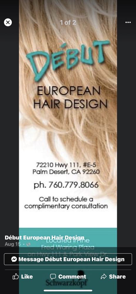 DEBUT EUROPEAN HAIR DESIGN 72210 Hwy 111 Palm Desert California Hair Salons Phone Number 