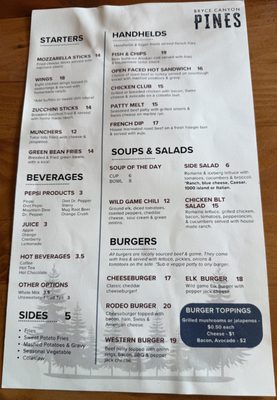 Menu photo 1 Bryce Canyon Pines Restaurant Bryce Canyon, UT