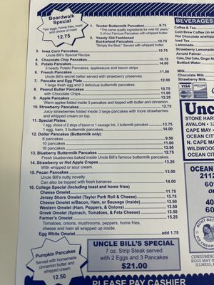 Menu photo 8 Uncle Bill's Pancake House Ocean City, NJ