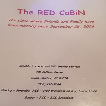 The Red Cabin - Menu Cover - Breakfast & Brunch Near Me - South Windsor, Connecticut The Red Cabin - Menu Cover - Breakfast & Brunch Near Me - South Windsor, Connecticut