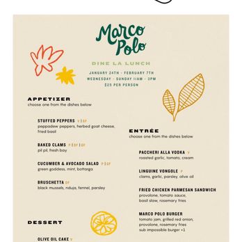 Marco Polo Trattoria - DineLA lunch menu - Bars Near Me - Los Angeles, California Marco Polo Trattoria - DineLA lunch menu - Bars Near Me - Los Angeles, California