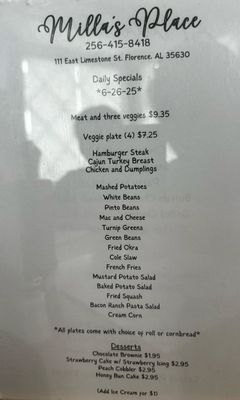 Menu photo 2 Milla’s Place Florence, AL
