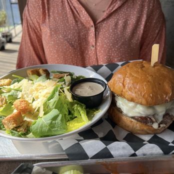 Lock 29 Mont Clare - Mushroom Swiss burger and side Caesar salad - American Near Me - Mont Clare, Pennsylvania