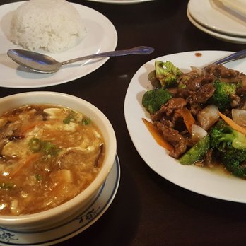Longfei - Hot and sour soup,  and beef with mixed vegetables. - Chinese Near Me - Bloomington, Indiana