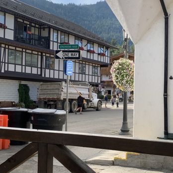 Larch - Patio view, horn player practices near by - Pasta Shops Near Me - Leavenworth, Washington