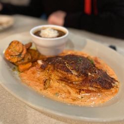 French Quarter Grille - Stuffed Catfish, sautéed carrots, red beans and rice