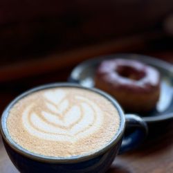 Rooted Coffee - Cappuccino and Blueberry Doughnut!