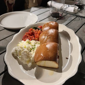 Ellie's - Burrata with Parker House Rolls - Italian Near Me - Long Beach, California Ellie's - Burrata with Parker House Rolls - Italian Near Me - Long Beach, California
