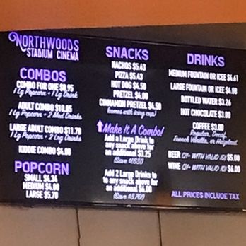 Northwoods Stadium Cinema - Snack selections and cost ! - Cinema Near Me - North Charleston, South Carolina Northwoods Stadium Cinema - Snack selections and cost ! - Cinema Near Me - North Charleston, South Carolina