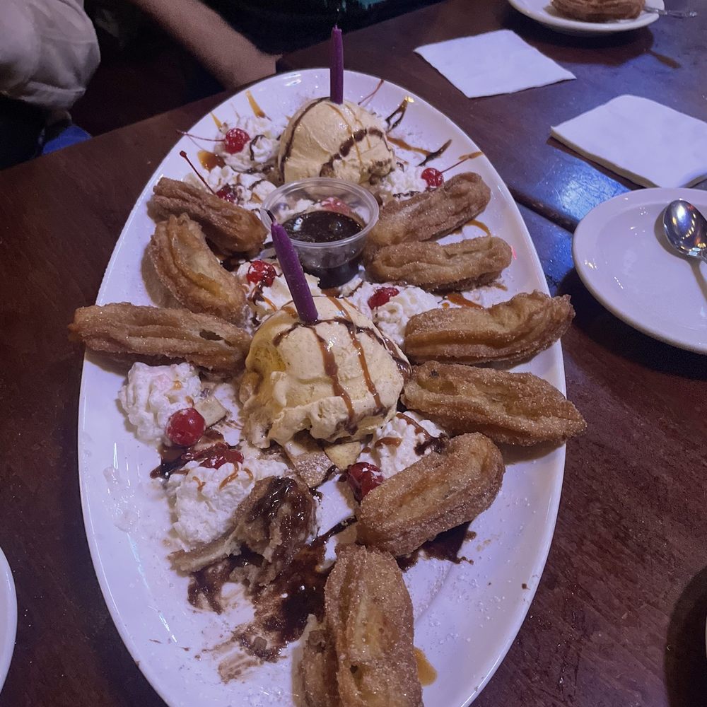 Churros and ice cream birthday dessert
