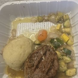 Filet mignon that looks like someone ate half the veggies in