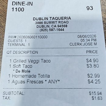 Dublin Taqueria - fajita veggie & mole chicken were both super yummy but veggie portion was tiny for the price - Mexican Near Me - Dublin, California