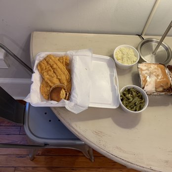 Mama J's Kitchen - 2 Piece Fried Cat Fish, String Beans, Potato Salad, and Peach Cobbler. - Soul Food Near Me - Richmond, Virginia