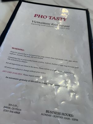 Menu photo 1 Pho Tasty Davis, CA