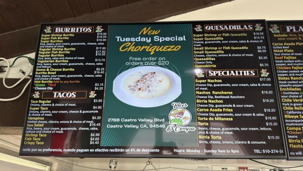 Menu photo 2 Tacos El Compa Castro Valley, CA
