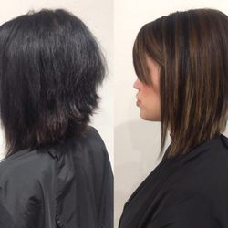 Hair By Alicia Nichole - Before and after of one Session corrective color, from black and red hair color