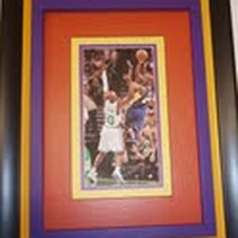 Feeling Frameous - Laker colors and basketball textured mat. - Framing Near Me - Studio City, California Feeling Frameous - Laker colors and basketball textured mat. - Framing Near Me - Studio City, California