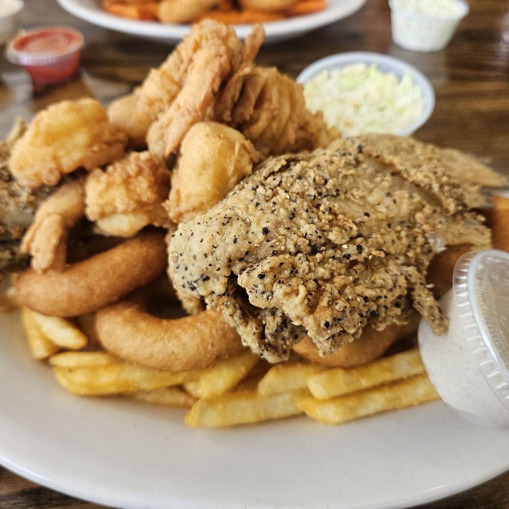 Ocean View Seafood & Steaks - 3 item combo, Salt and Pepper Catfish, Jumbo shrimp and clam strips - Seafood Near Me - Cayce, South Carolina Ocean View Seafood & Steaks - 3 item combo, Salt and Pepper Catfish, Jumbo shrimp and clam strips - Seafood Near Me - Cayce, South Carolina