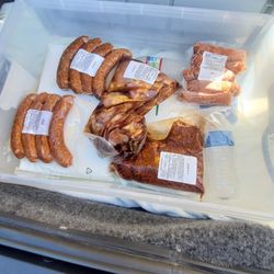A & R Custom Butchering - Holy cow tri-tip, beer brat , teriyaki style marinated chicken thighs.