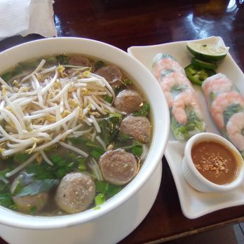 Nam Eatery - Meatball Pho and shrimp spring rolls (lunch special) - Vietnamese Near Me - Houston, Texas Nam Eatery - Meatball Pho and shrimp spring rolls (lunch special) - Vietnamese Near Me - Houston, Texas